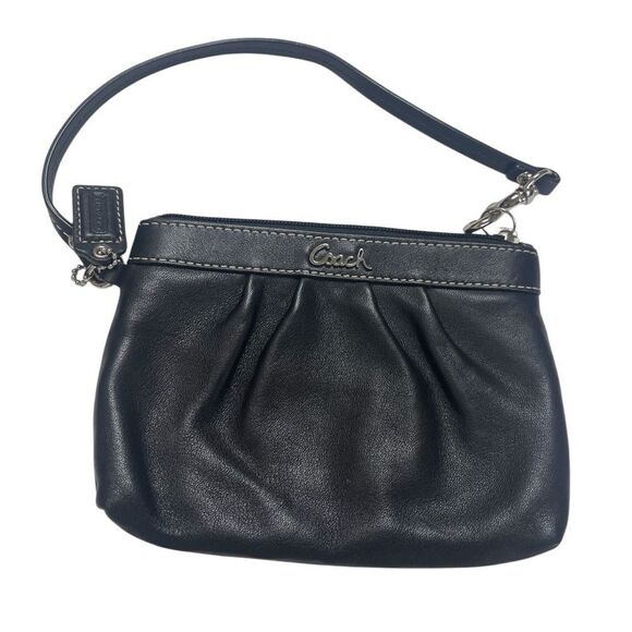 VINTAGE COACH BLACK PLEATED LEATHER WRISTLET POUCH BAG COIN PURSE - Picture 1 of 8
